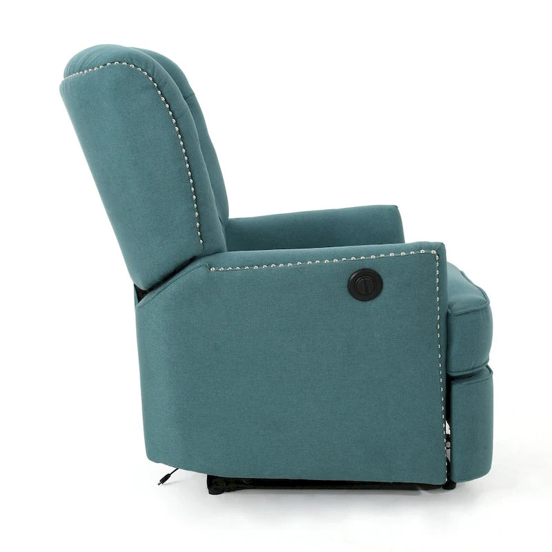 Electric Recliner with Copper Accents and Soft Upholstery, Comfortable Lounge Chair for Living Room, Teal