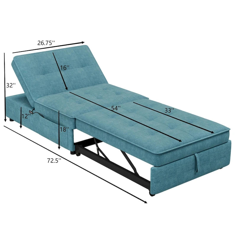 72.5 Linen 4-in-1 3-Seater Sleeper Sofa with 5-Level Adjustable Backrest And Storage Pocket