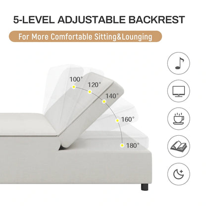 72.5 Linen 4-in-1 3-Seater Sleeper Sofa with 5-Level Adjustable Backrest And Storage Pocket