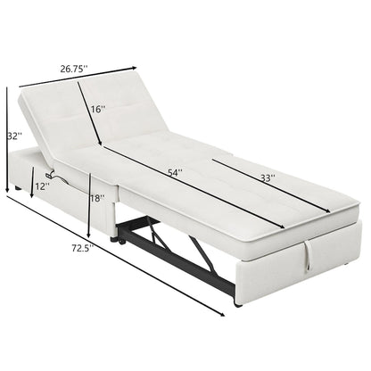 72.5 Linen 4-in-1 3-Seater Sleeper Sofa with 5-Level Adjustable Backrest And Storage Pocket