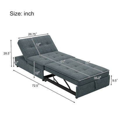 72.5 Linen 4-in-1 3-Seater Sleeper Sofa with 5-Level Adjustable Backrest And Storage Pocket