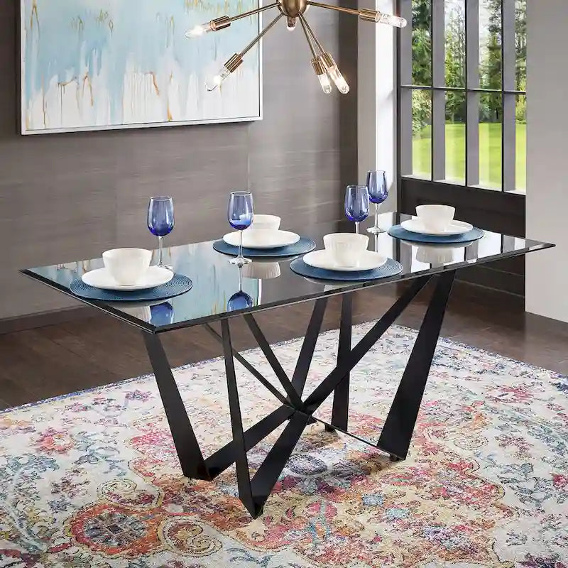 Marfa 69 Black Metal Gray Glass 6-person Dining Table by iNSPIRE Q Modern