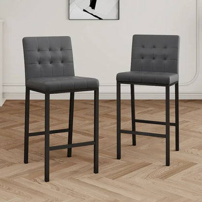 Modern High Bar Stools Set of 2, Kitchen Stool Island with PU Backrest, Gaming Chair with Metal Legs and Footstool
