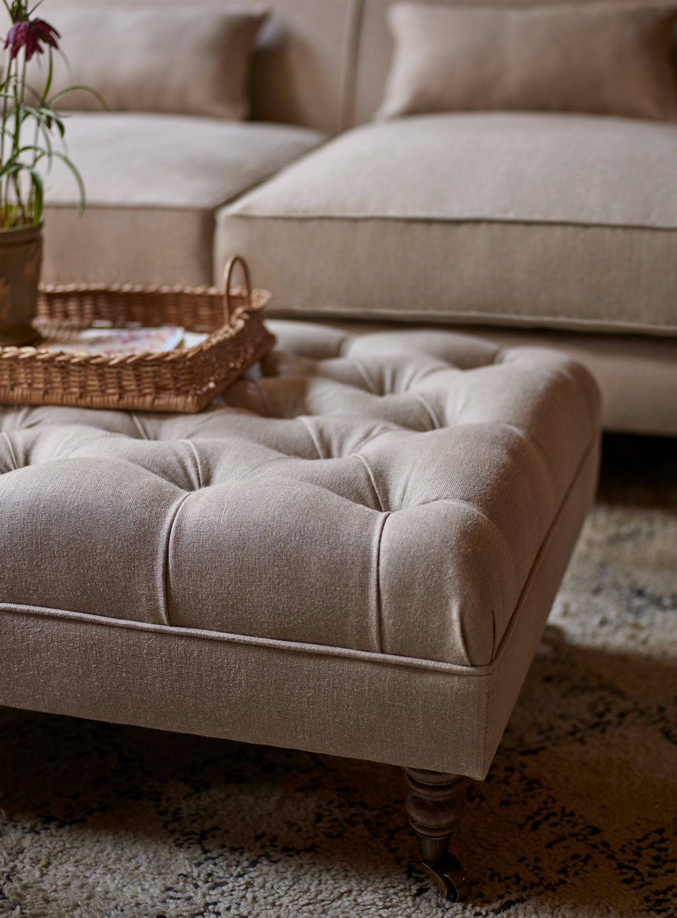 Elbert Footstool, Natural Linen