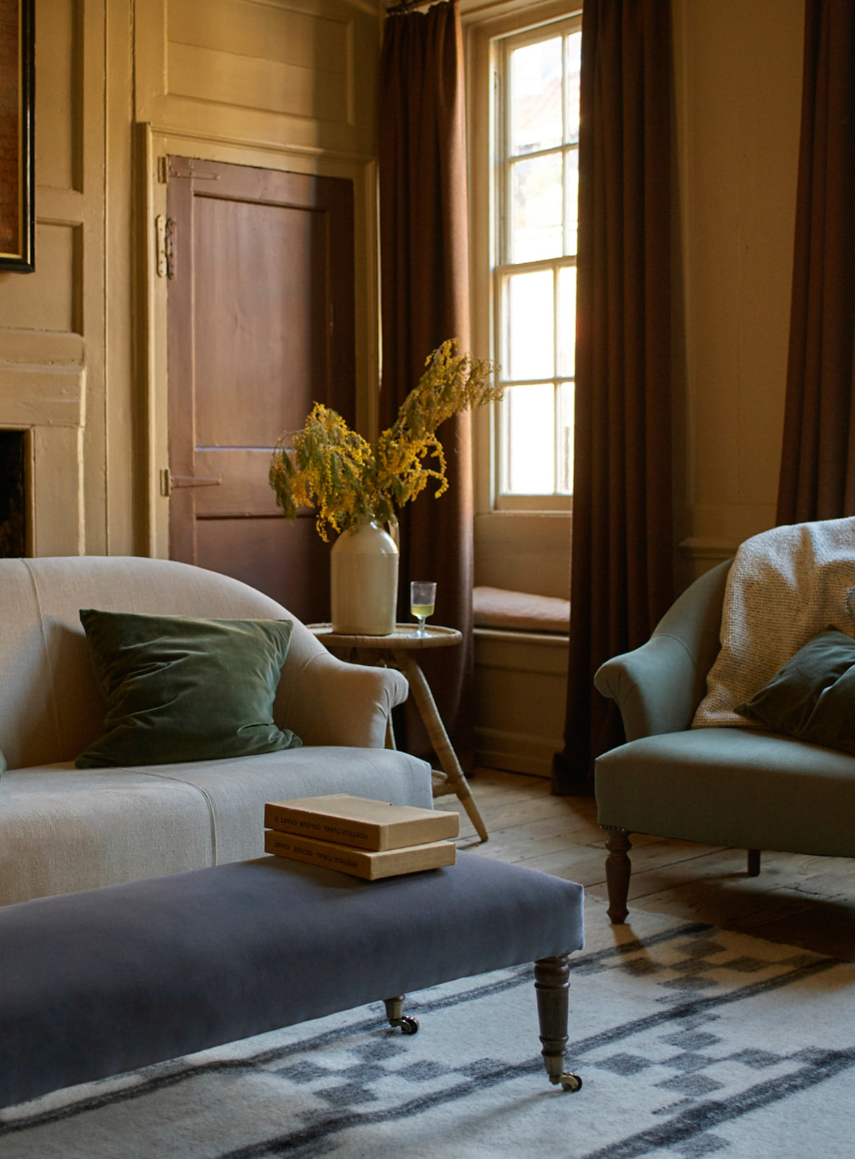 Edmund Footstool, Large, Slate Grey Velvet