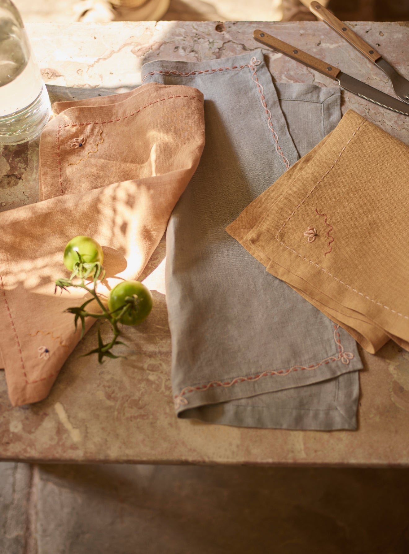 Embroidered Linen Napkin, Honey Yellow, Set of Two