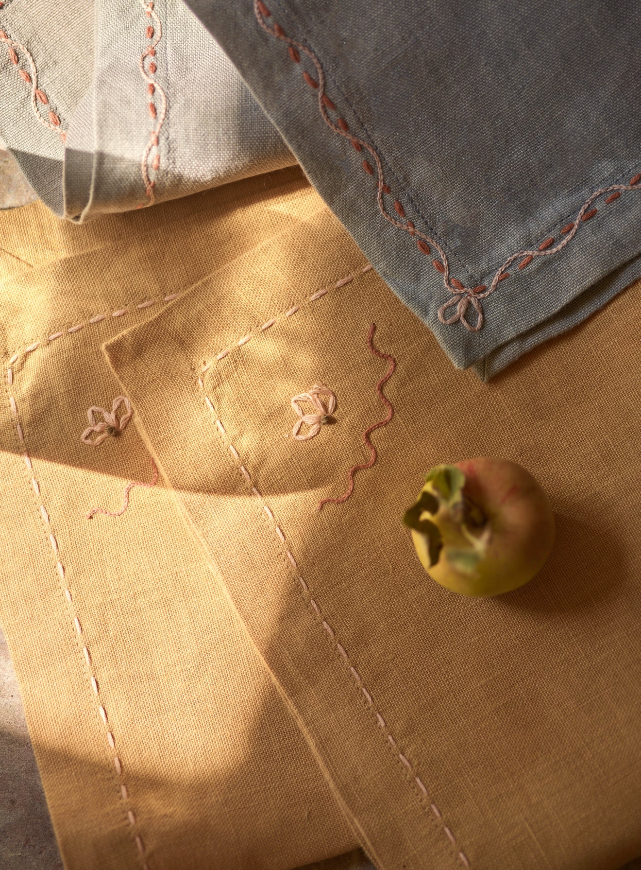 Embroidered Linen Napkin, Honey Yellow, Set of Two