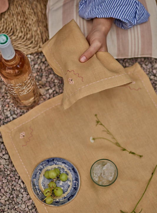 Embroidered Linen Napkin, Honey Yellow, Set of Two