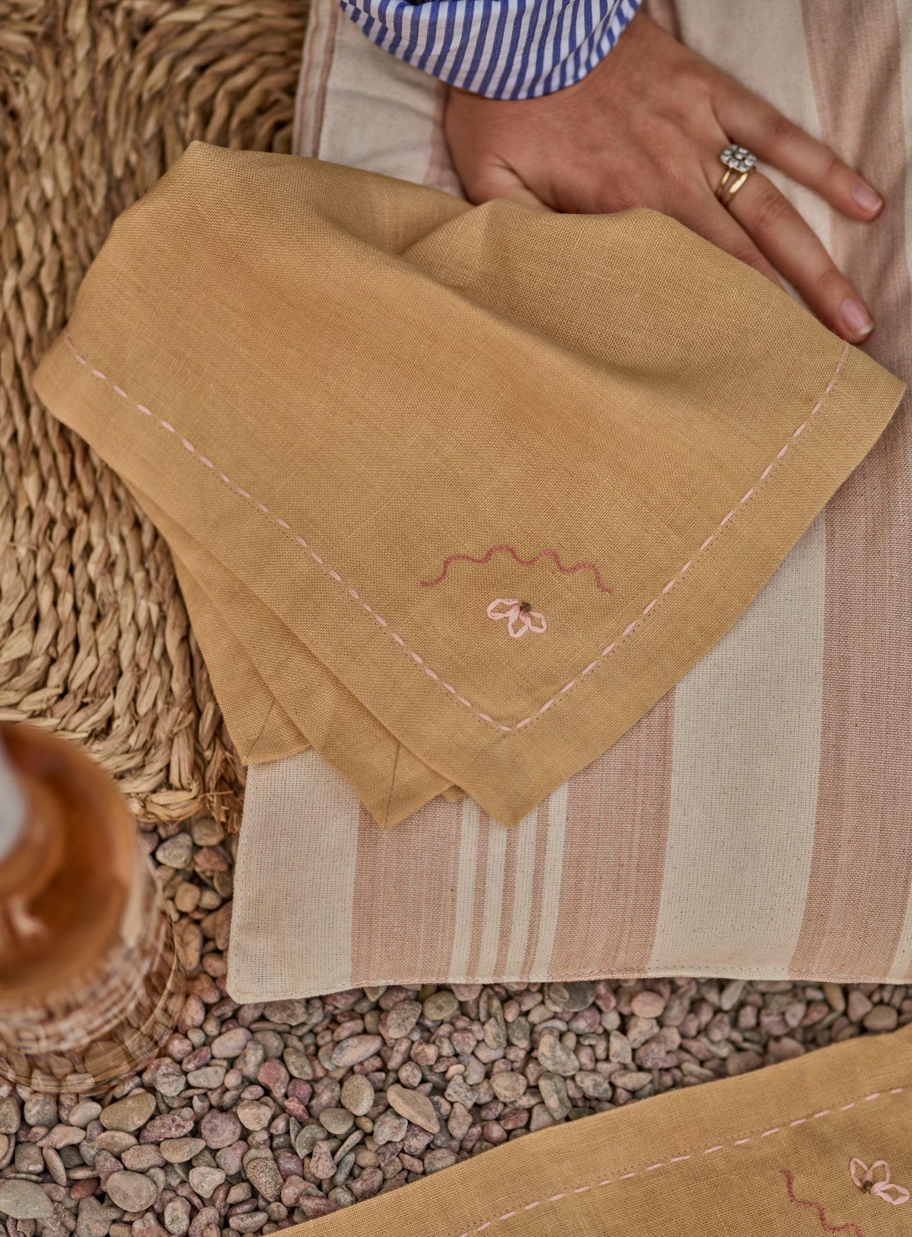 Embroidered Linen Napkin, Honey Yellow, Set of Two