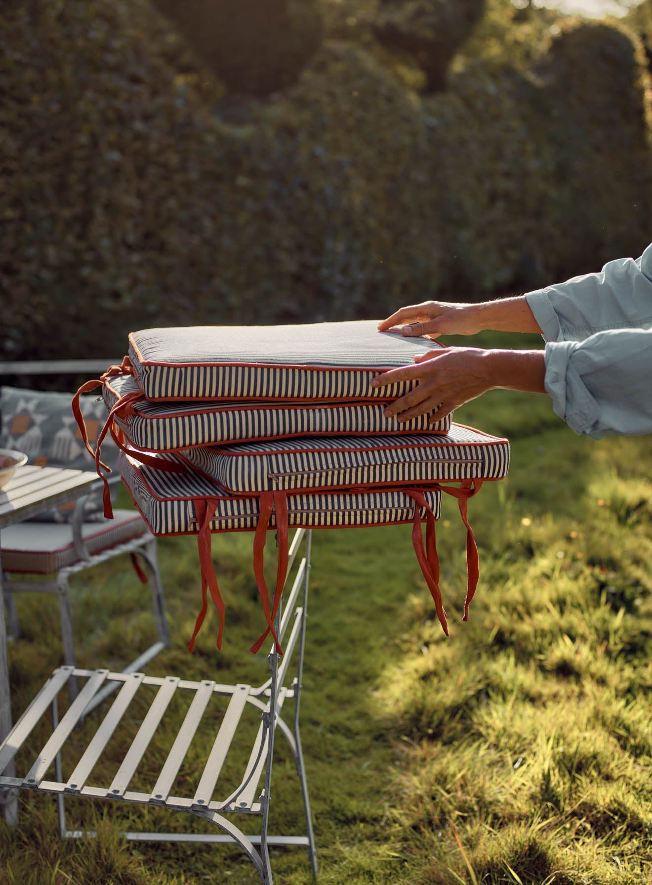 Sudbury Garden Furniture Cushion, Navy Pinstripe