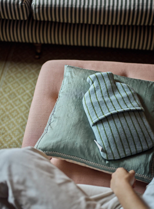 Lambswool Hot Water Bottle, Blue Stripe