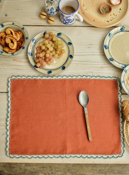 Crochet Edge Linen Placemat, Set of Two