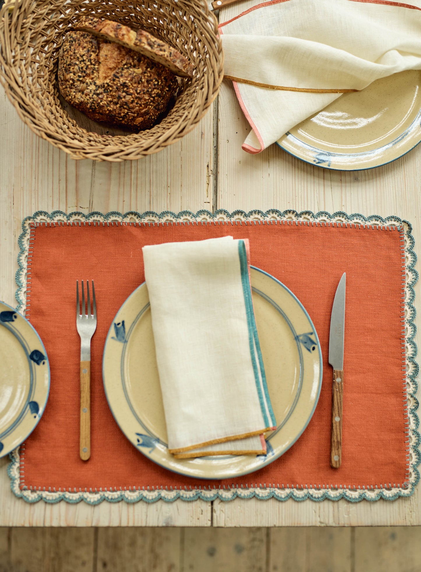 Crochet Edge Linen Placemat, Set of Two