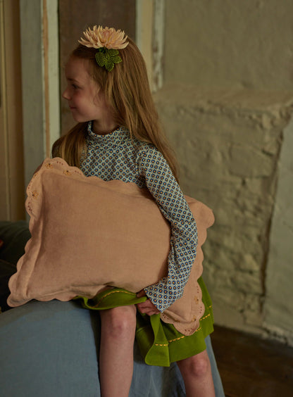 Grace Hand Embroidered Scalloped Cushion, Soft Peach