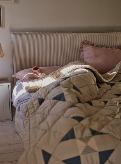 Lillie Cotton Patchwork Quilt, Dusky Blue