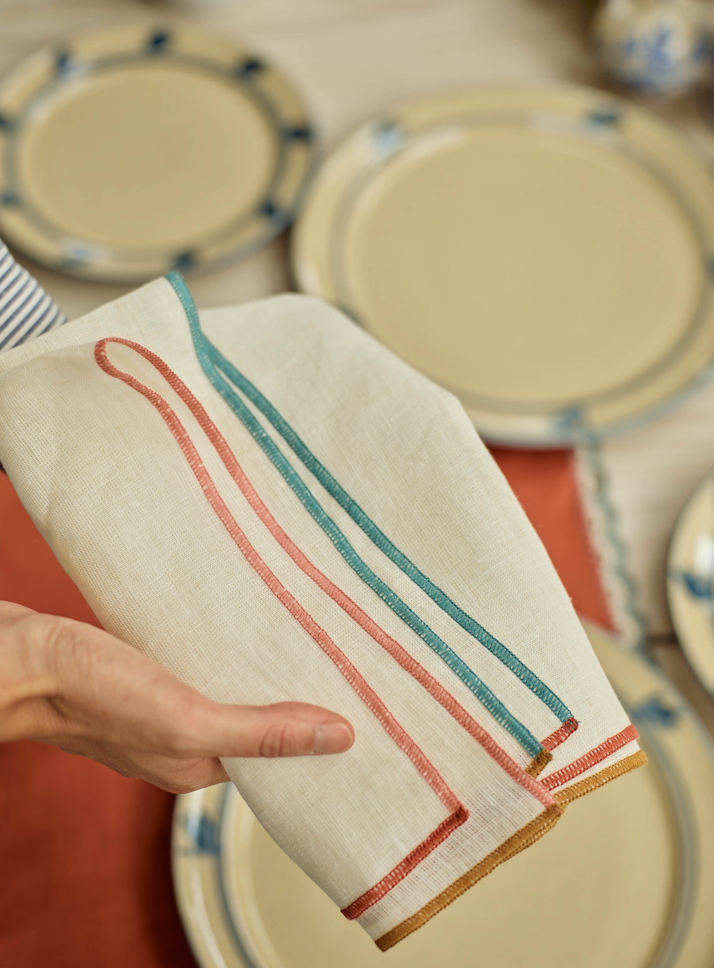 Contrast Trim Linen Napkin, Set of Two