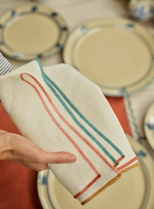 Contrast Trim Linen Napkin, Set of Two