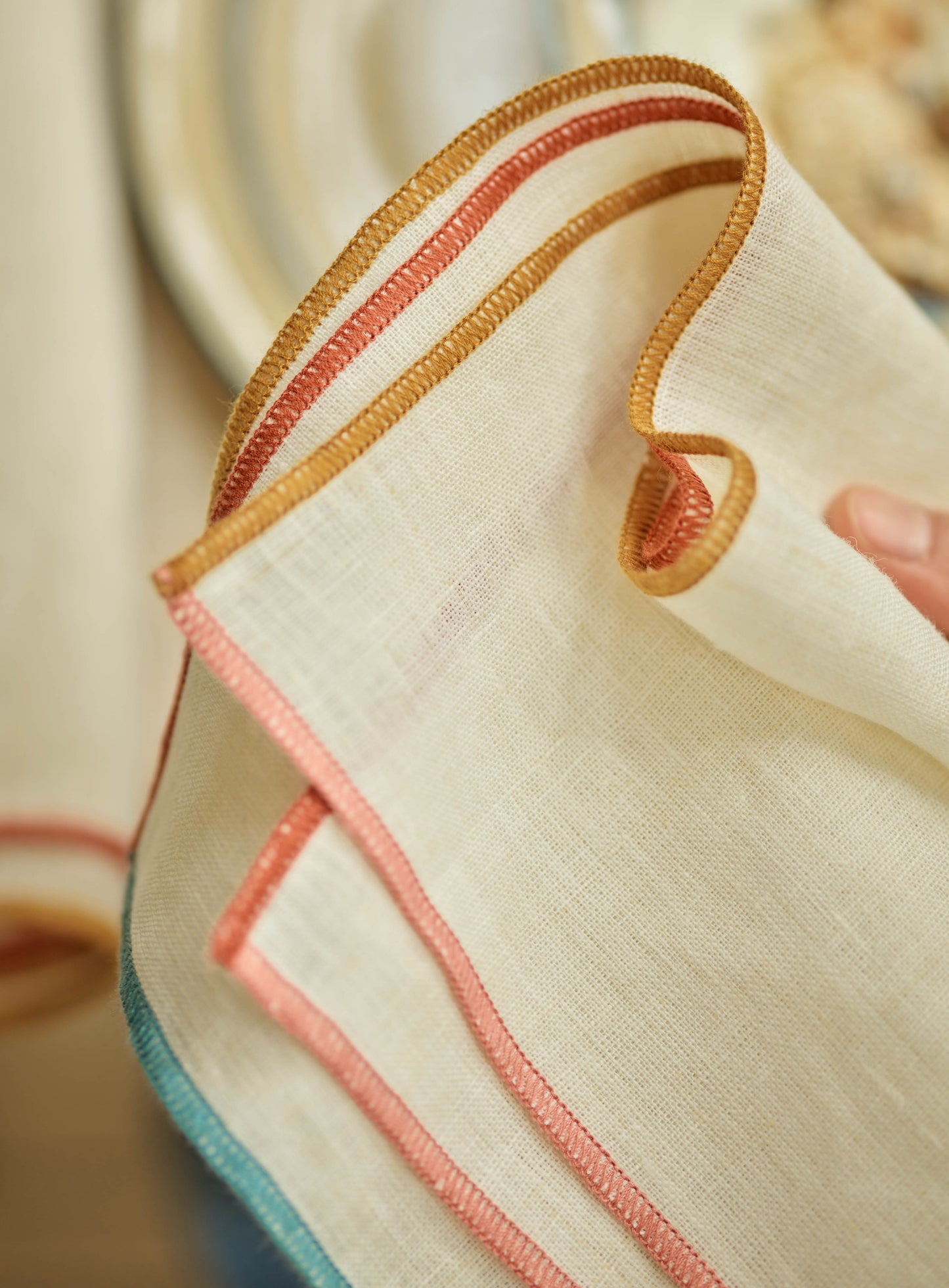 Contrast Trim Linen Napkin, Set of Two