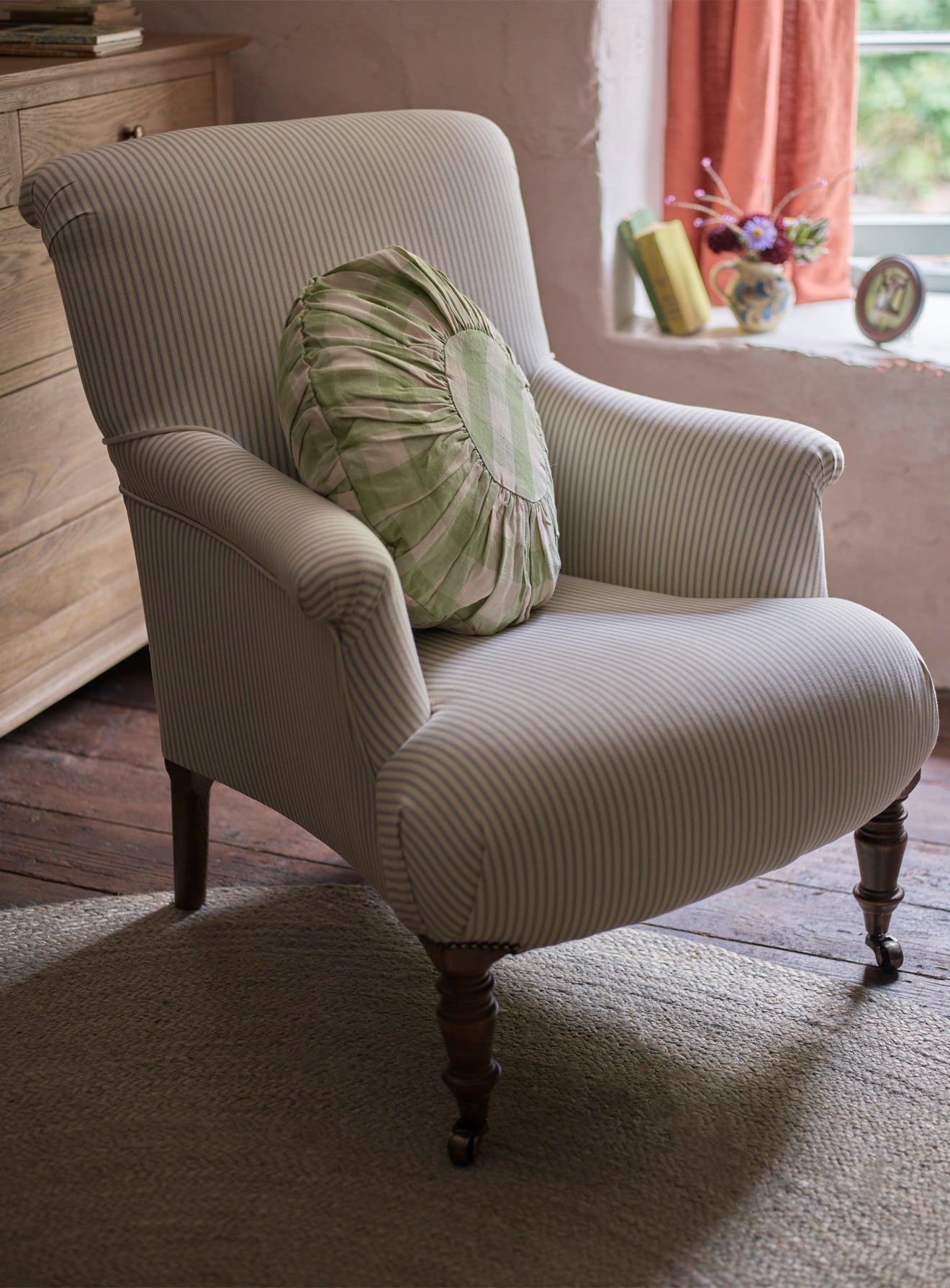 Finley Armchair, Grey Ticking Stripe