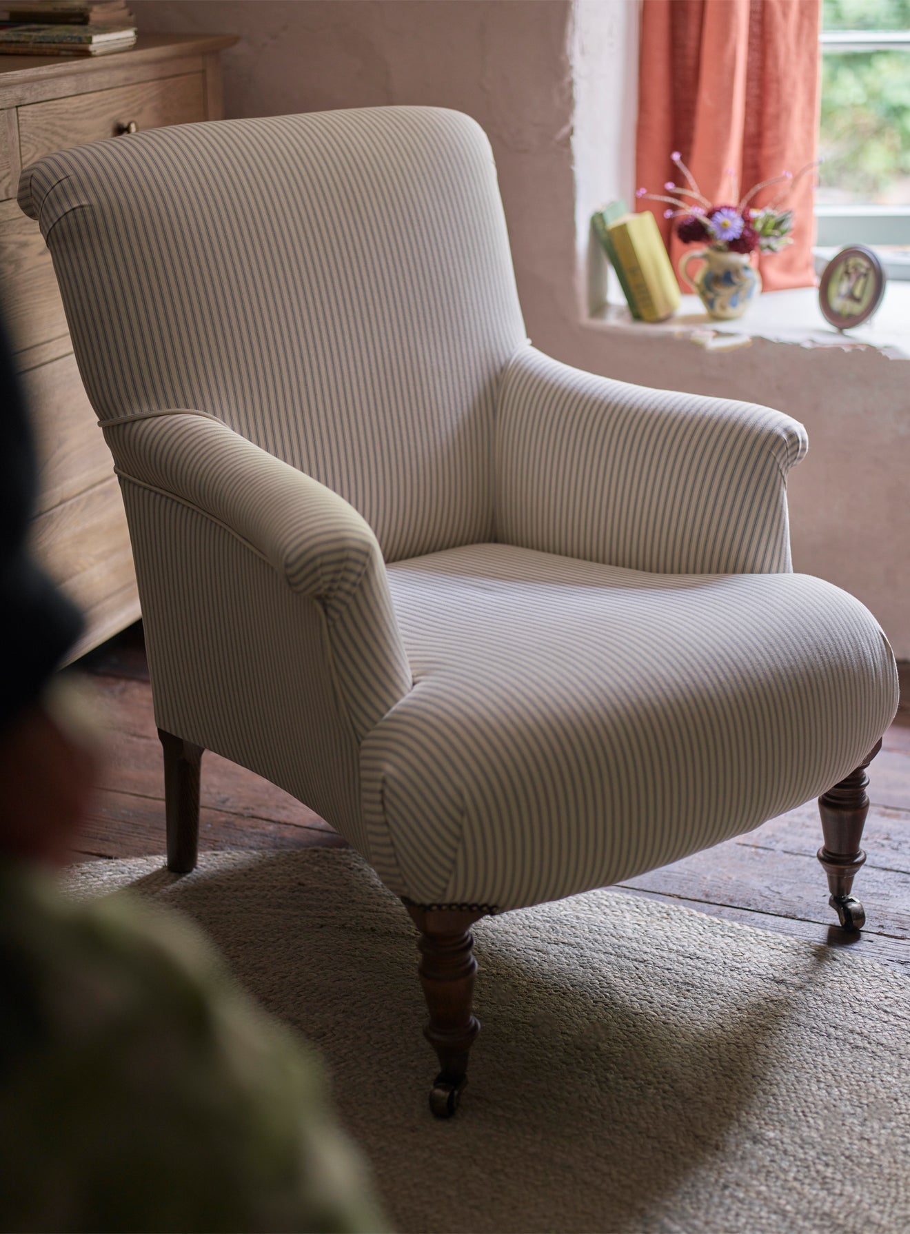 Finley Armchair, Grey Ticking Stripe