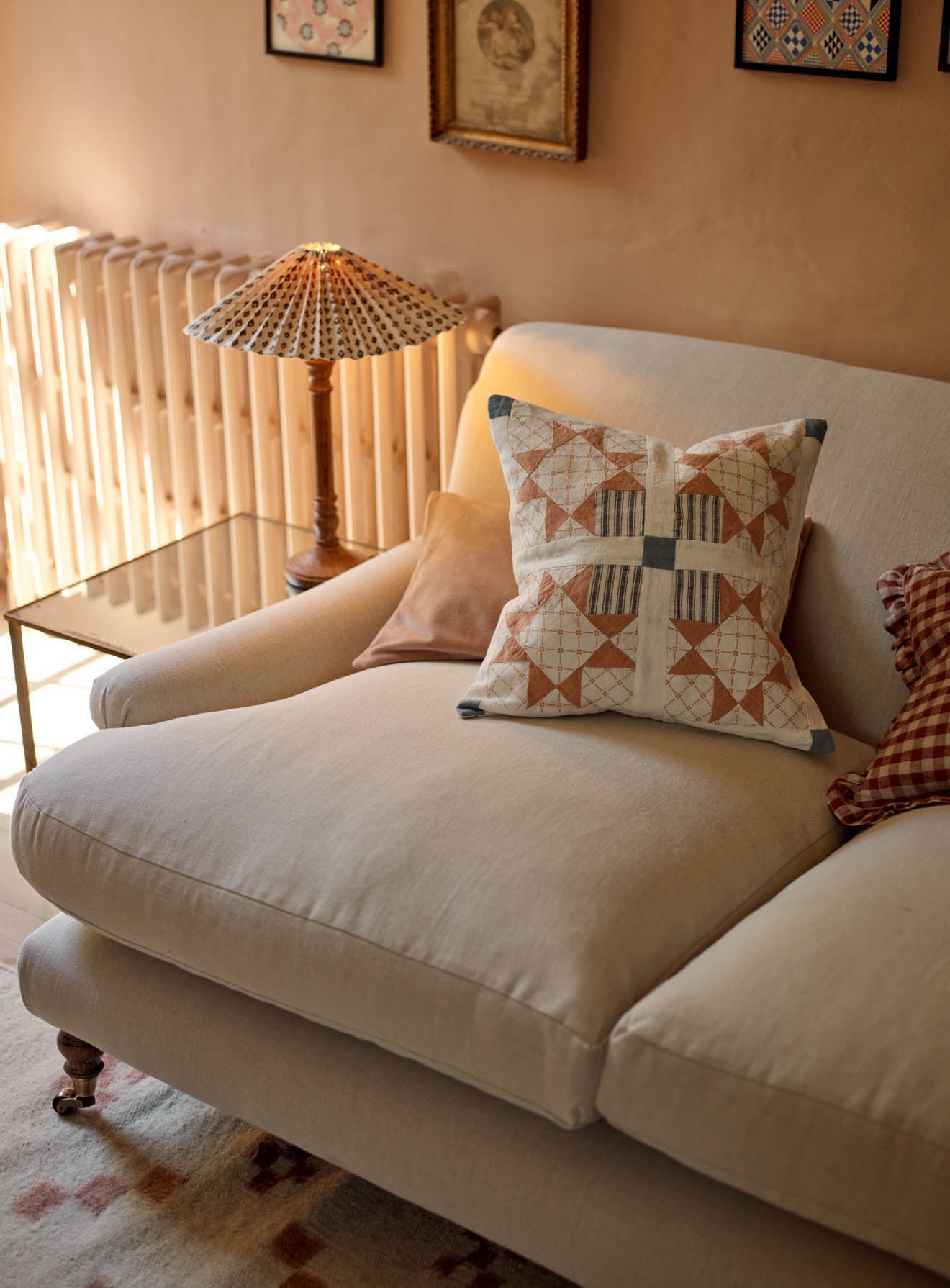 Patchwork Linen Cushion, Warm White