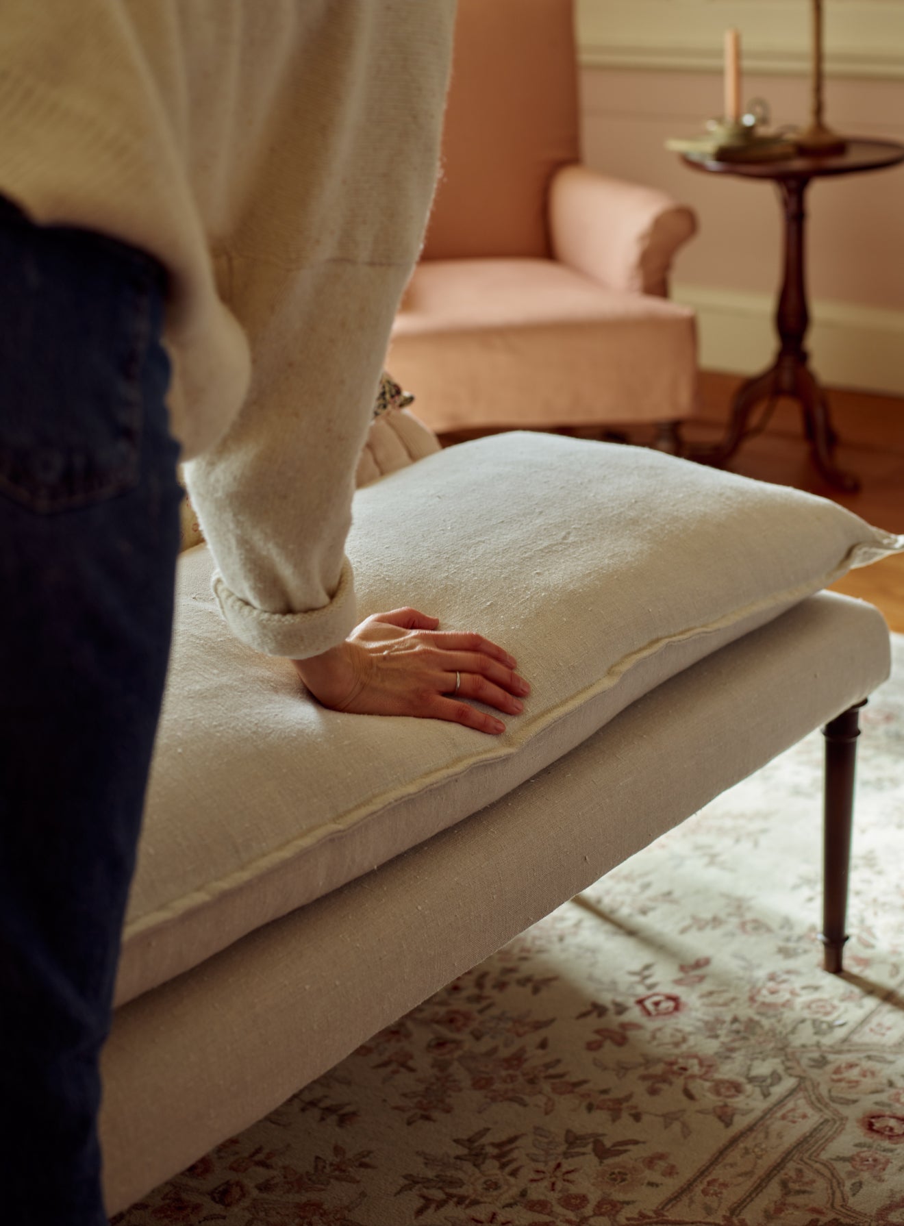 Mila Upholstered Bench, Flax Linen