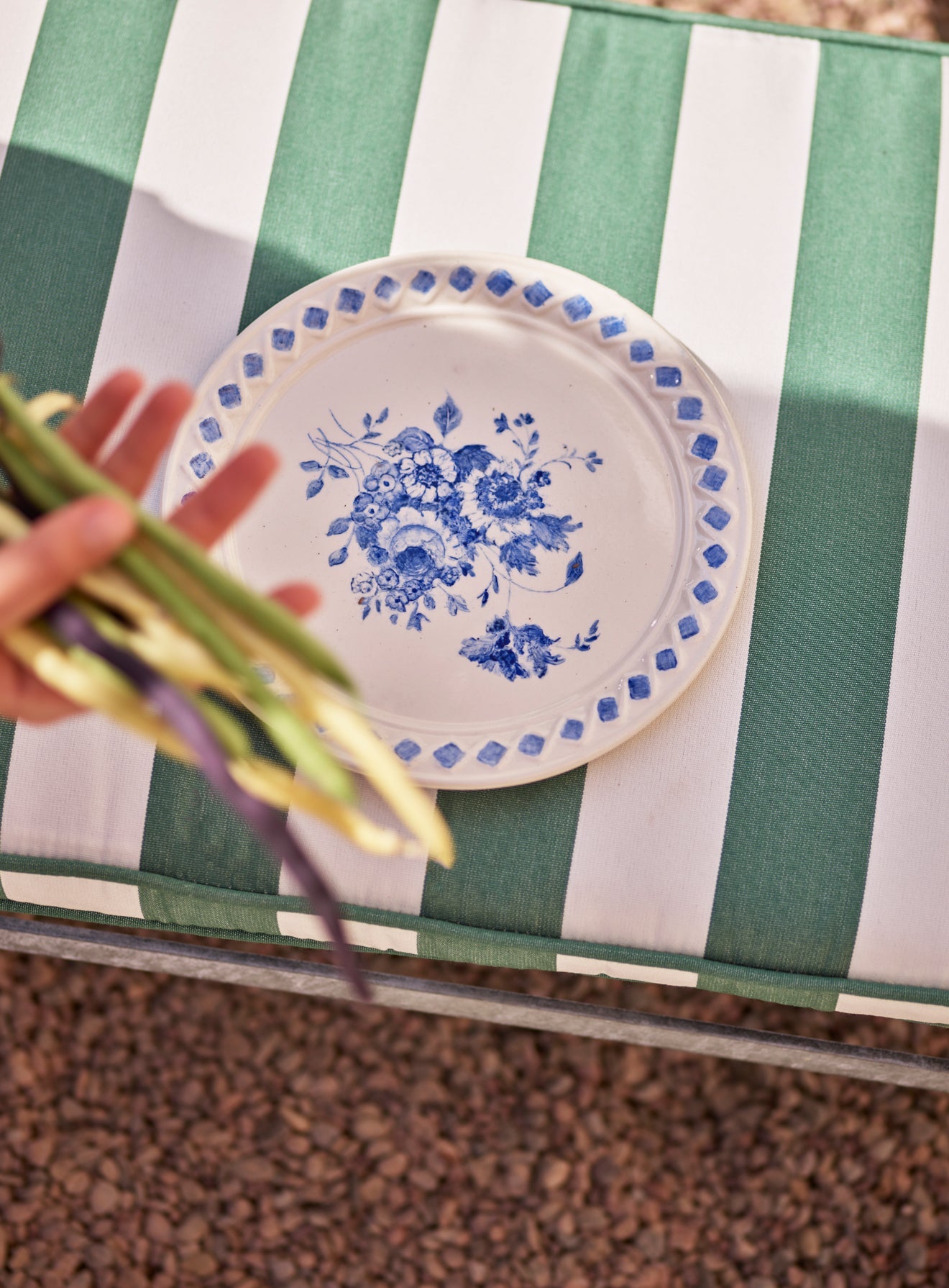 Sudbury Sun Lounger Cushion, Green Awning Stripe