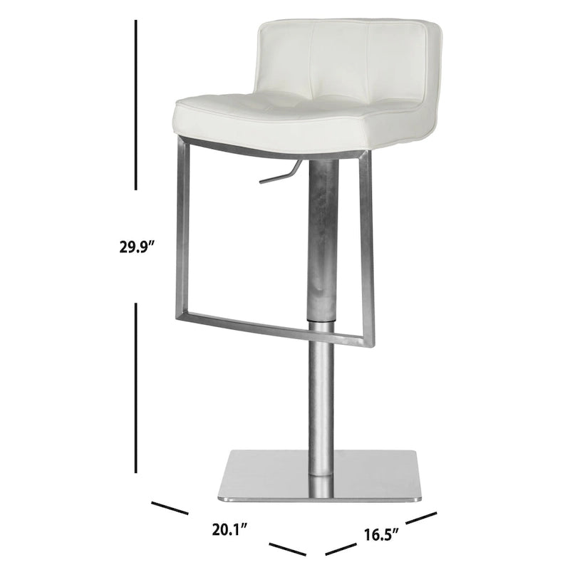 Lyndy 24.8-34.2-inch White Leather Adjustable Swivel Bar Stool - 20.1 x 16.5 x 29.9 - 20Wx17Dx30H