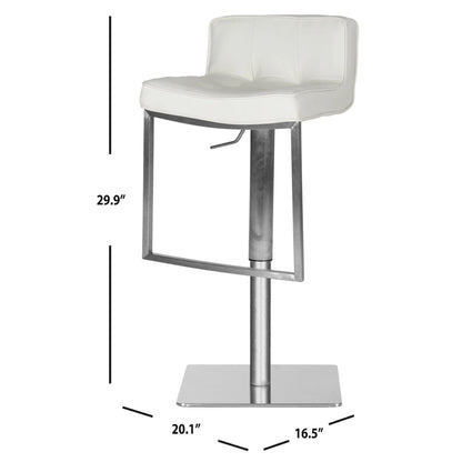 Lyndy 24.8-34.2-inch White Leather Adjustable Swivel Bar Stool - 20.1 x 16.5 x 29.9 - 20Wx17Dx30H