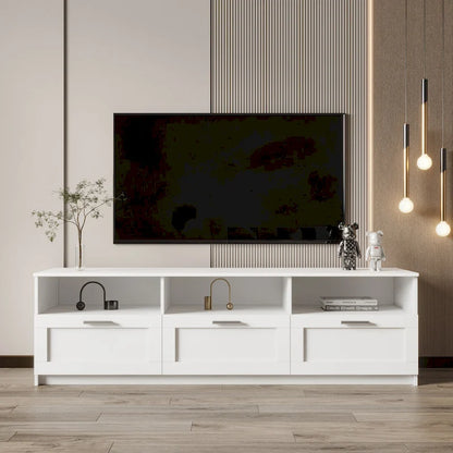 White Modern Minimalist TV Stand Storage Cabinet 3 Drawers For 80 inch - 16.14 x 70.87 x 20.87