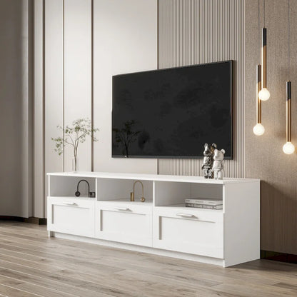 White Modern Minimalist TV Stand Storage Cabinet 3 Drawers For 80 inch - 16.14 x 70.87 x 20.87