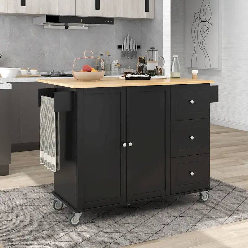 Rolling Mobile Kitchen Island with Solid Wood Top, Locking Wheels, and Storage Options