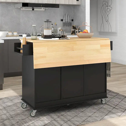 Rolling Mobile Kitchen Island with Solid Wood Top, Locking Wheels, and Storage Options