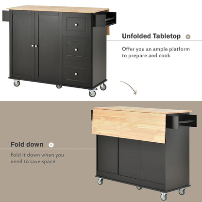 Rolling Mobile Kitchen Island with Solid Wood Top, Locking Wheels, and Storage Options