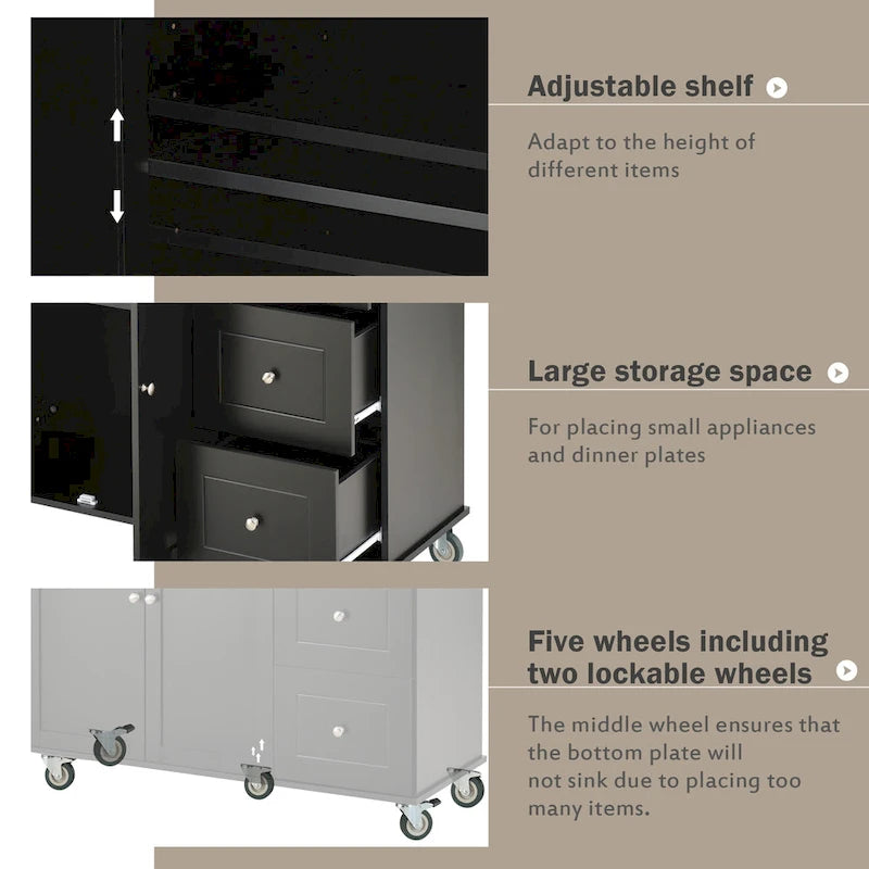Rolling Mobile Kitchen Island with Solid Wood Top, Locking Wheels, and Storage Options