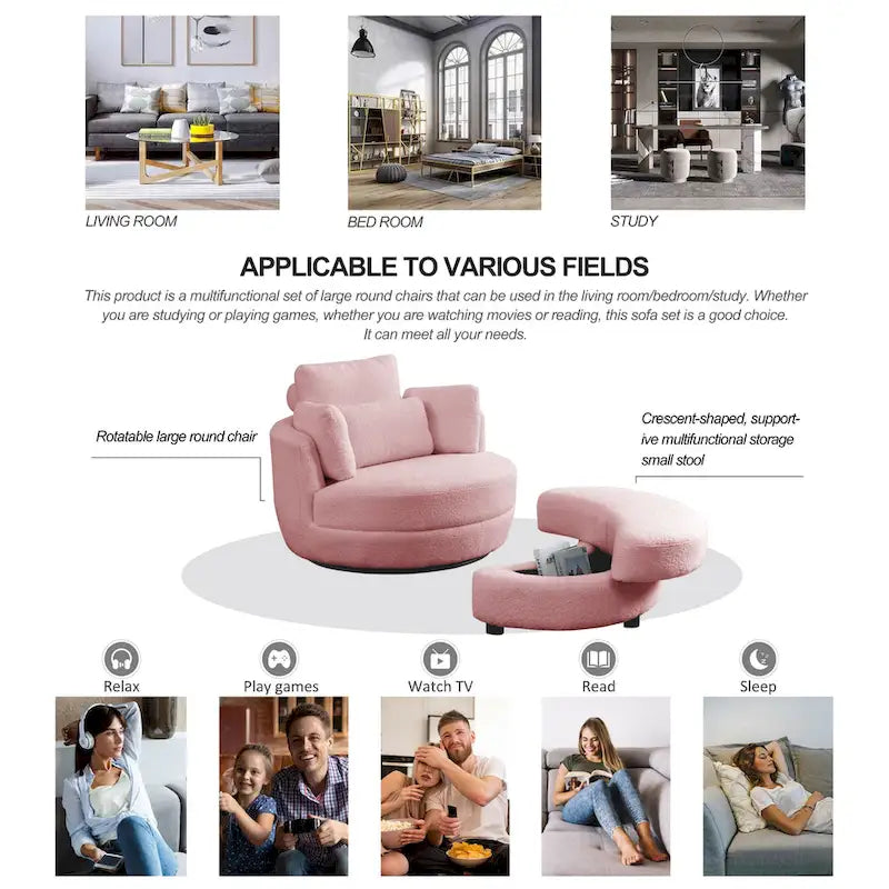 39W Moon Upholstered Swivel Accent Barrel Chair with Storage Ottoman for Living Room - 51 x 39 x 30.5