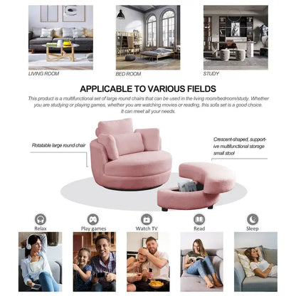 39W Moon Upholstered Swivel Accent Barrel Chair with Storage Ottoman for Living Room - 51 x 39 x 30.5