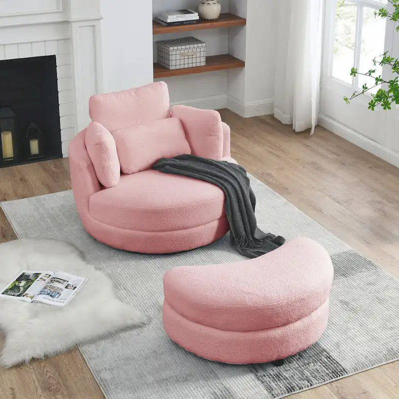 39W Moon Upholstered Swivel Accent Barrel Chair with Storage Ottoman for Living Room - 51 x 39 x 30.5