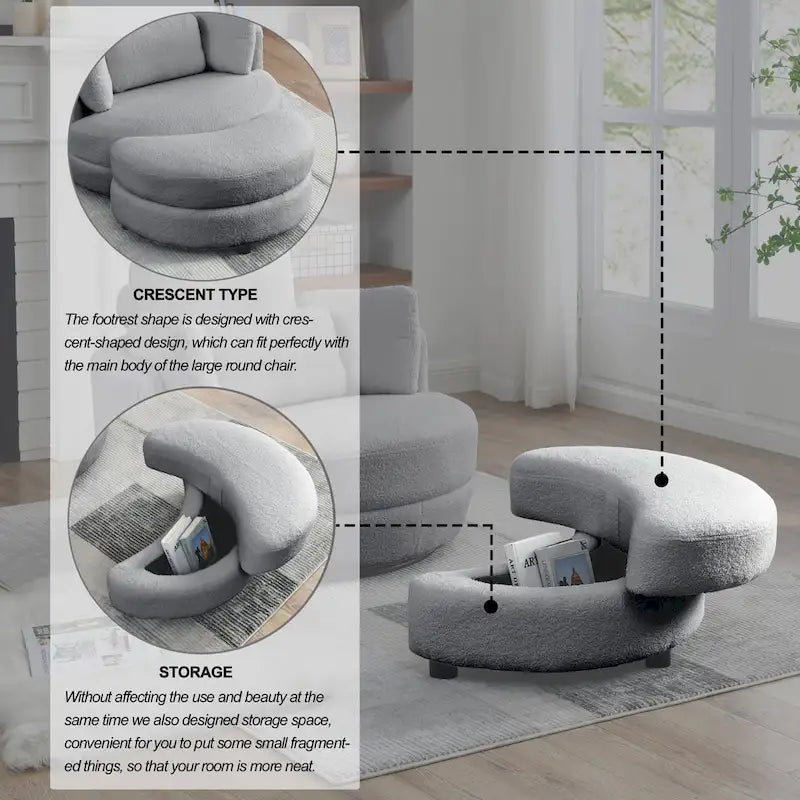 39W Moon Upholstered Swivel Accent Barrel Chair with Storage Ottoman for Living Room - 51 x 39 x 30.5