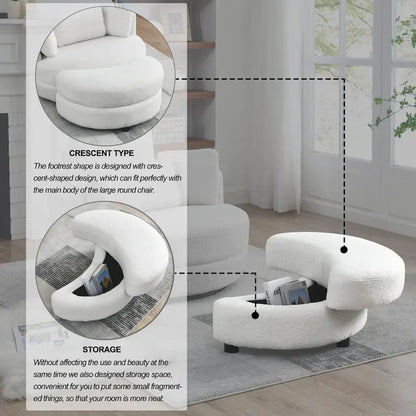 39W Moon Upholstered Swivel Accent Barrel Chair with Storage Ottoman for Living Room - 51 x 39 x 30.5