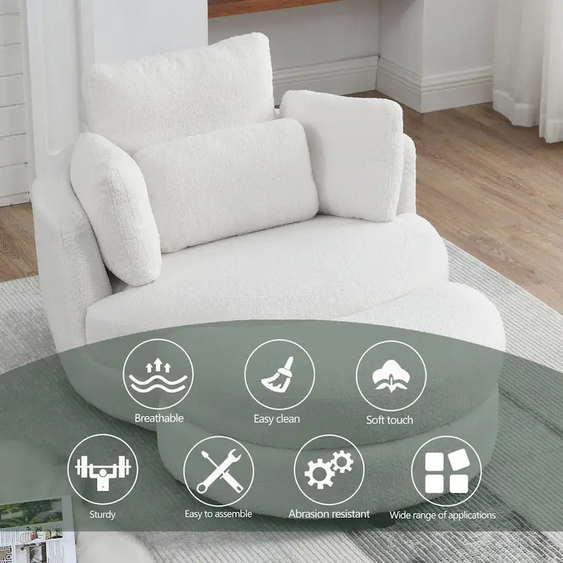 39W Moon Upholstered Swivel Accent Barrel Chair with Storage Ottoman for Living Room - 51 x 39 x 30.5