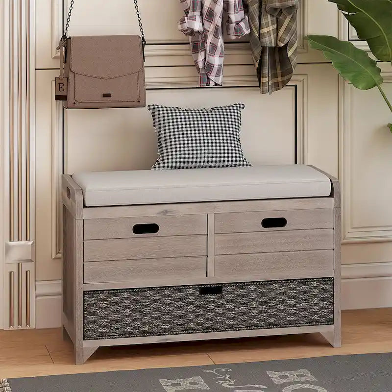 Storage Bench with Removable Basket and 2 Drawers