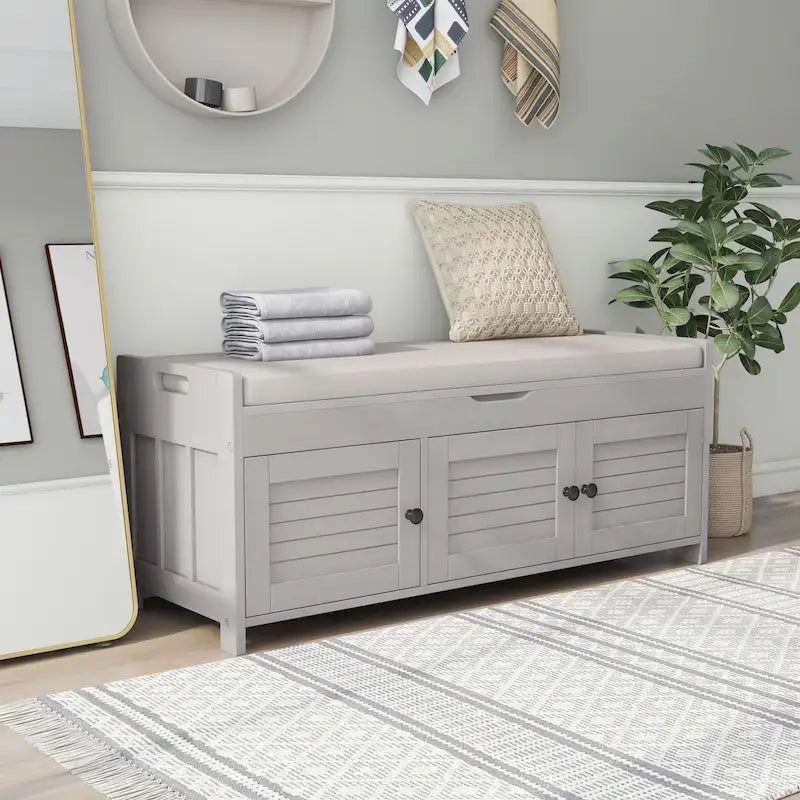 Storage Bench with 3 Shutter-shaped Doors