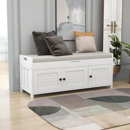 Storage Bench with 3 Shutter-shaped Doors