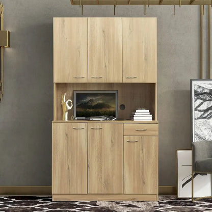 70.87 Tall Wardrobe& Kitchen Cabinet, with 6-Doors, 1-Open Shelves and 1-Drawer for bedroom,Walnut