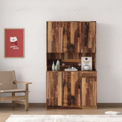 70.87 Tall Wardrobe& Kitchen Cabinet, with 6-Doors, 1-Open Shelves and 1-Drawer for bedroom,Walnut