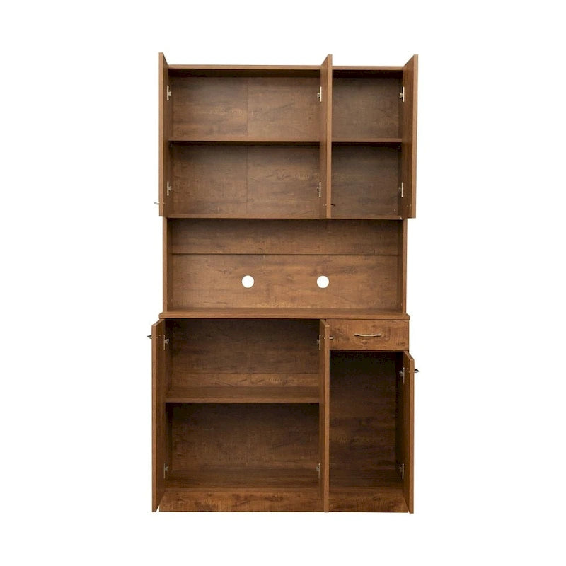 70.87 Tall Wardrobe& Kitchen Cabinet, with 6-Doors, 1-Open Shelves and 1-Drawer for bedroom,Walnut