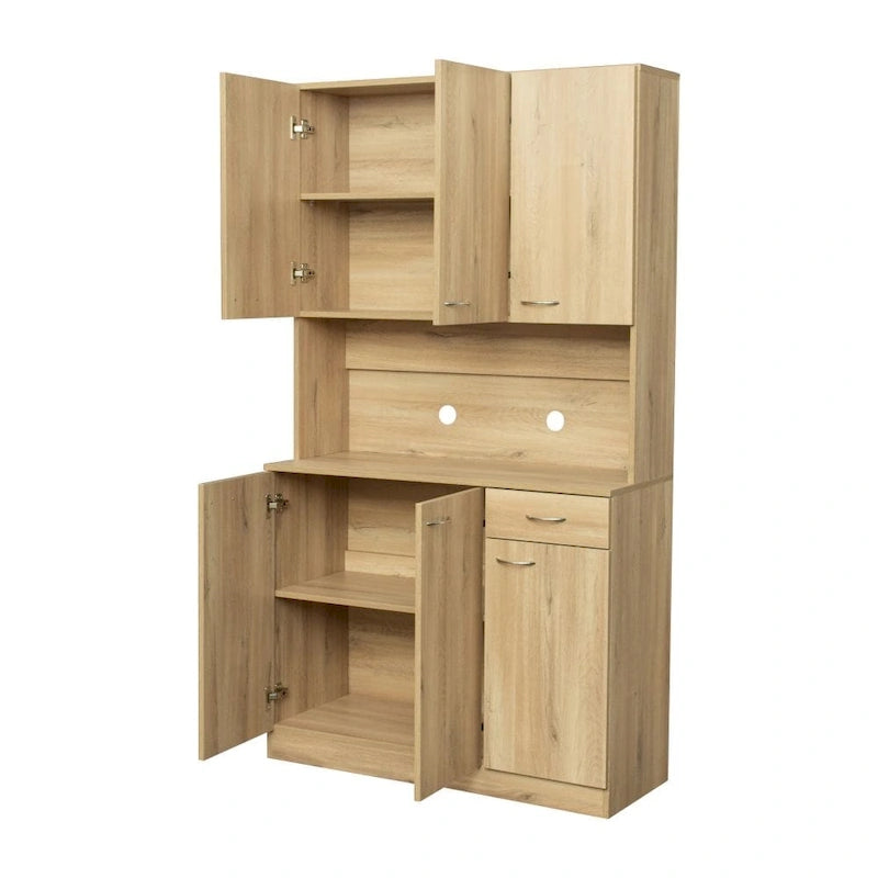 70.87 Tall Wardrobe& Kitchen Cabinet, with 6-Doors, 1-Open Shelves and 1-Drawer for bedroom,Walnut