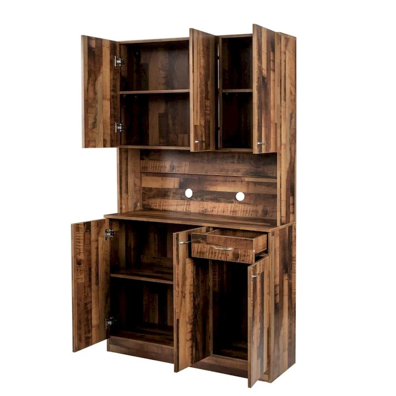 70.87 Tall Wardrobe& Kitchen Cabinet, with 6-Doors, 1-Open Shelves and 1-Drawer for bedroom,Walnut