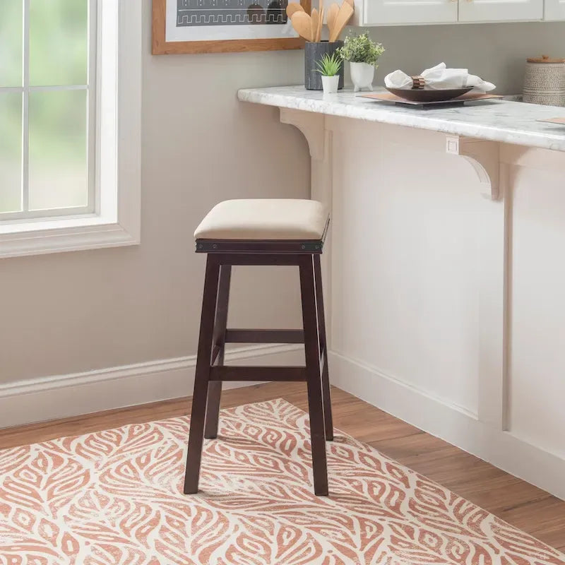 Spenser Rustic Backless Barstool with Faux Leather Seat